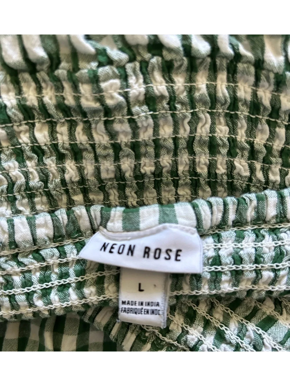 Anthropologie Neon Rose Gingham Ruffle Maxi Green Dress size L - Picture 9 of 10